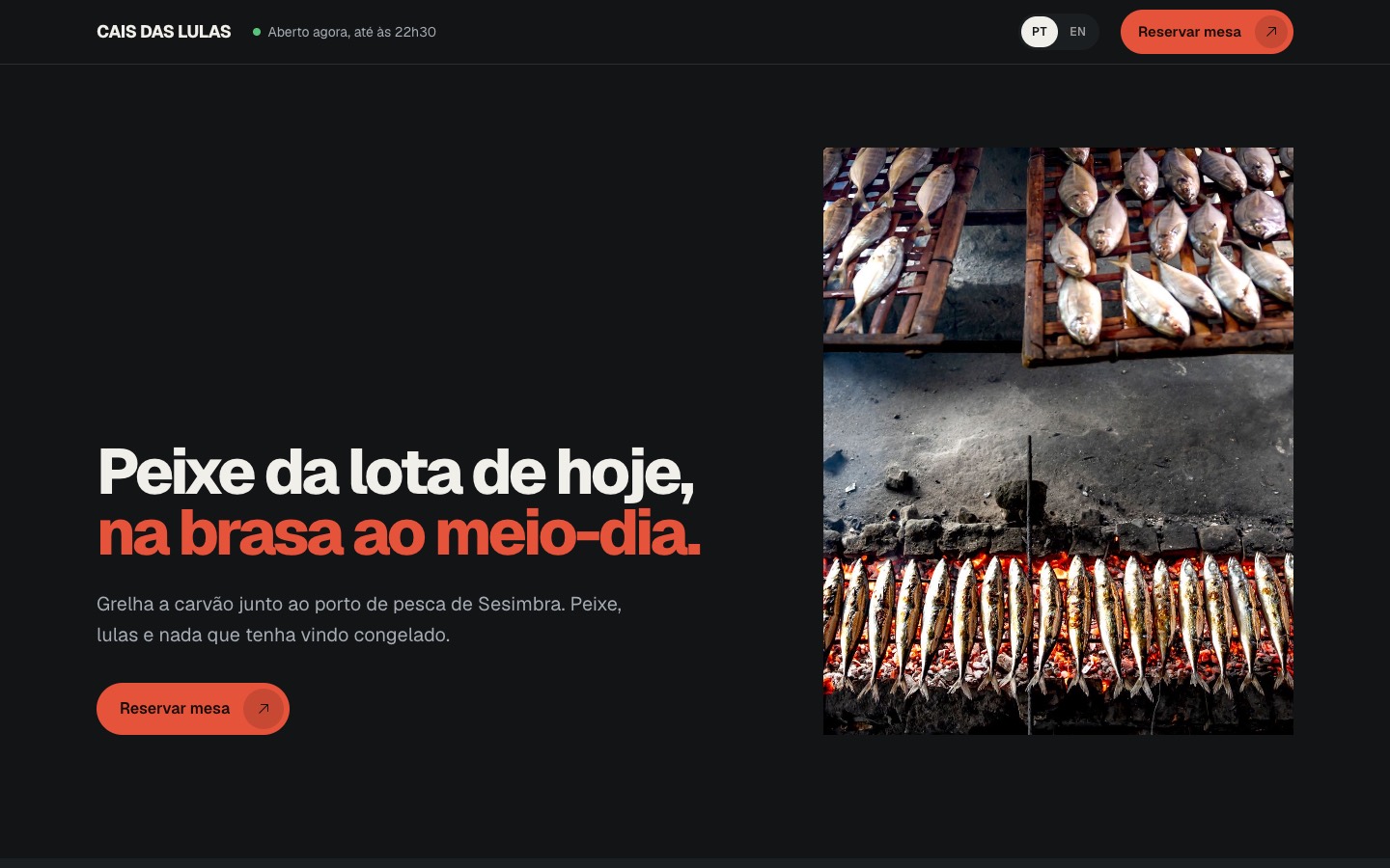 Página inicial do conceito Cais das Lulas, restaurante de peixe em Sesimbra